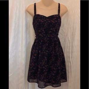 Garage Navy/Plum Floral A-Line Dress